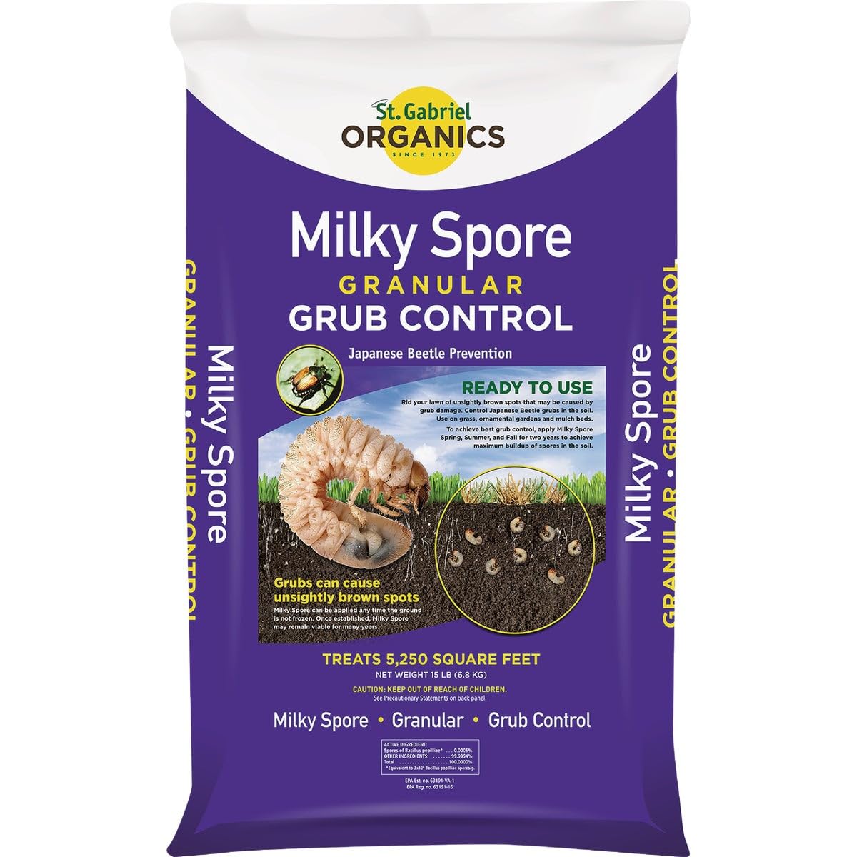 St. Gabriel Organics - 15 Pound Milky Spore Granular Natural Japanese Beetle Grub Control and Repellent for Lawn and Garden Care