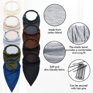 Lawie 9 Pack Solid Large Cotton Triangle Head Scarf Elastic Hair Bandana Headbands Plain Silk Head Coverings Neck Scarves Wraps Blank Headscarf Kerchief Bulk for Women