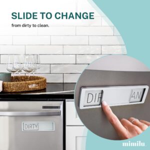 MIMILU Dishwasher Magnet Clean Dirty Sign by Stackd - Easy to Read & Slide Non-Scratching Strong Magnet Indicator w. Optional Adhesive Stickers. Simple Yet Stylish, Large Slim Letters (Silver Black)