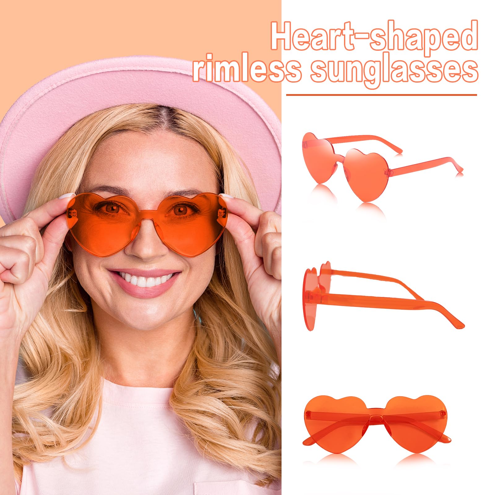 Matcheck 16 Heart Shaped Rimless Sunglasses Transparent Candy Mixed Color Glasses Clear Party Eyewear for Women