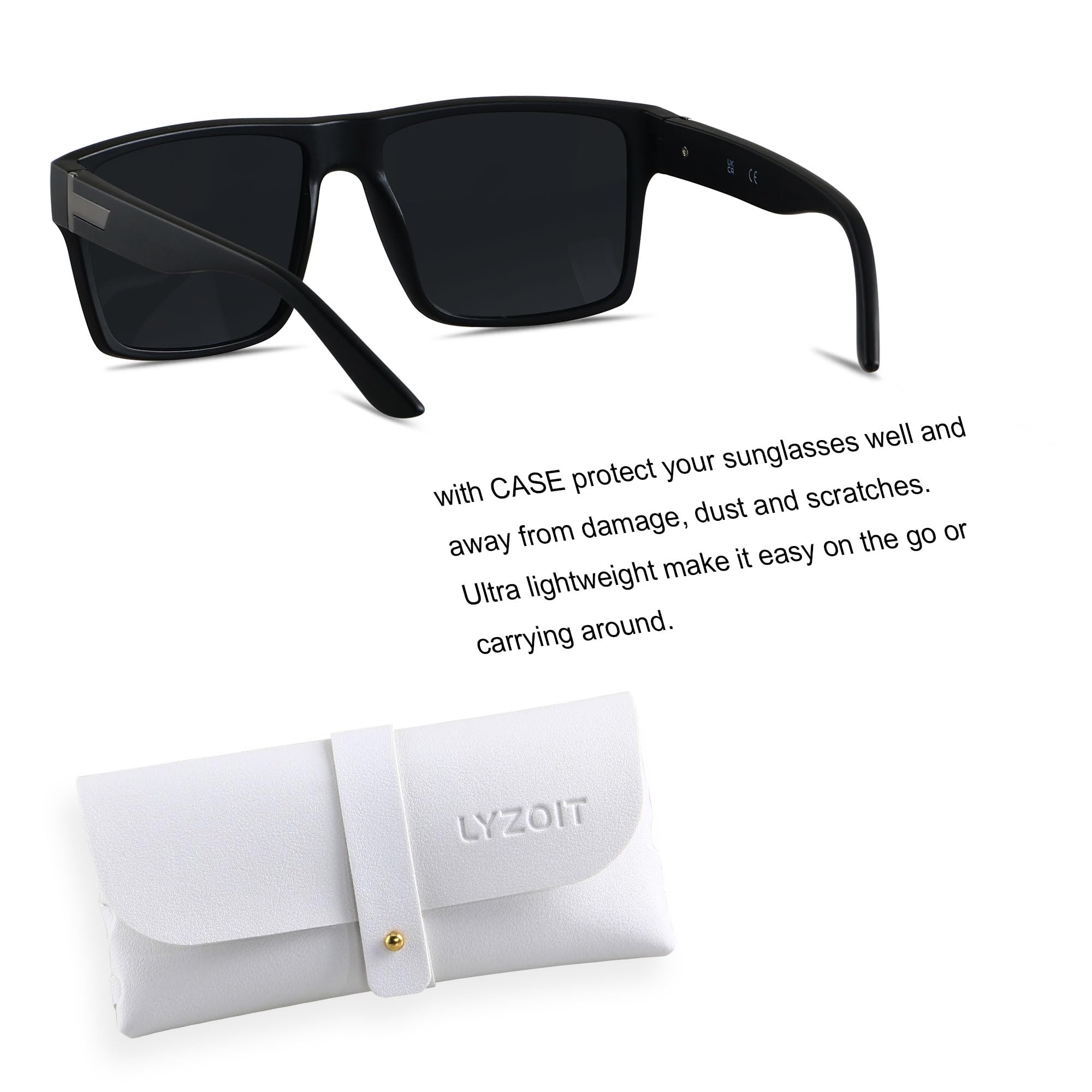 LYZOIT Square Sunglasses for Men Women Oversized Big UV Protection Shades Super Dark Black Sun glasses sensitive eyes