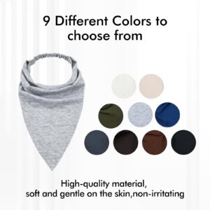 Lawie 9 Pack Solid Large Cotton Triangle Head Scarf Elastic Hair Bandana Headbands Plain Silk Head Coverings Neck Scarves Wraps Blank Headscarf Kerchief Bulk for Women