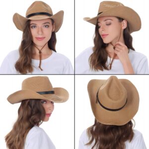 EINSKEY Straw Cowboy Cowgirl Hat for Men Women, Adjustable Sombrero Sun Hat with Shapeable Wide Brim & Detachable Chin Strap