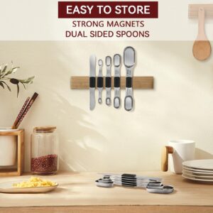 [2024 NEW] longzon 8 Full-Sized Measurements Magnetic Measuring Spoon Set with Leveler - Durable Engraved Markings, Magnetic Absorbent, Stackable Stainless Steel - Suitable for Most Spice Jars