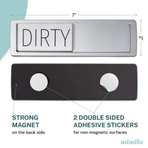 MIMILU Dishwasher Magnet Clean Dirty Sign by Stackd - Easy to Read & Slide Non-Scratching Strong Magnet Indicator w. Optional Adhesive Stickers. Simple Yet Stylish, Large Slim Letters (Silver Black)