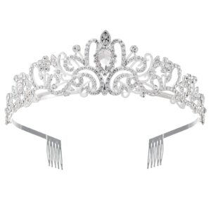 silver tiaras and crowns for women, crystal birthday queen crowns with comb rhinestone princess tiara hair accessories wedding crown for brides