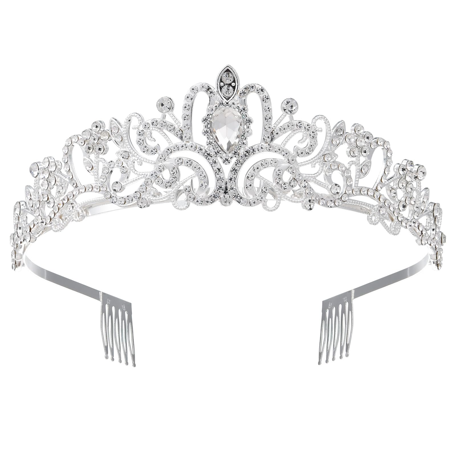 Silver Tiaras and Crowns for Women, Crystal Birthday Queen Crowns with Comb Rhinestone Princess Tiara Hair Accessories Wedding Crown for Brides