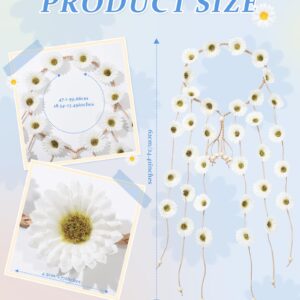 CHLINS Hippie Headband Flower Crown Bohemian Sunflower Headband Flower Headpiece Hippie Costume 60s 70s Outfits for Women (White)