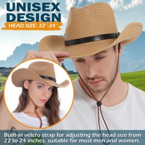 EINSKEY Straw Cowboy Cowgirl Hat for Men Women, Adjustable Sombrero Sun Hat with Shapeable Wide Brim & Detachable Chin Strap