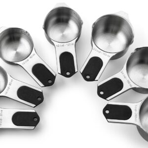 Spring Chef Magnetic Stainless Steel Measuring Cups (Patent Pending), Kitchen Tools with Easy to Read Markings for Measuring Dry or Liquid Ingredients, Set of 7, Black