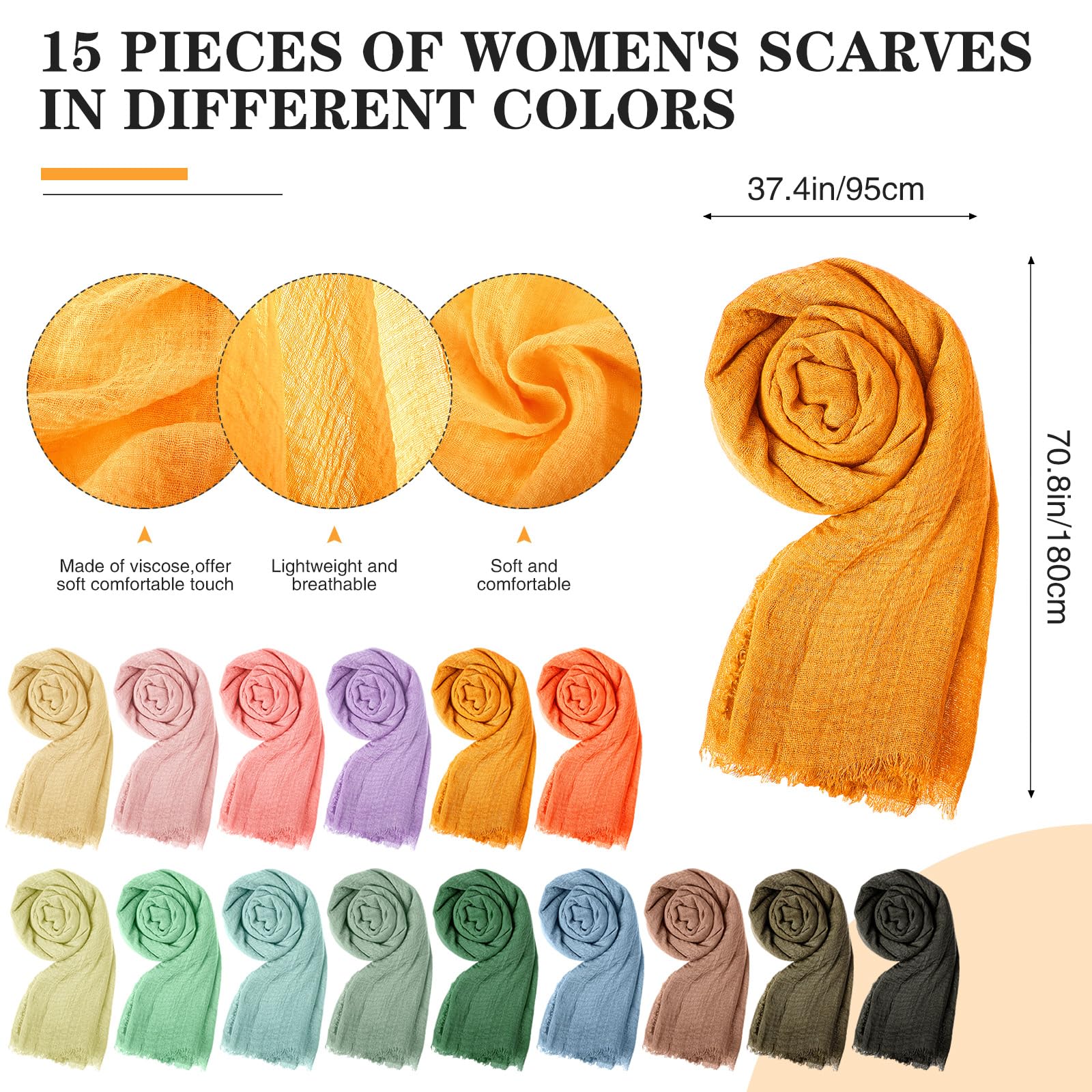 Janmercy 15 Pieces Hijab Scarfs for Women All Seasons Muslim Head Scarf Long Stylish Soft Wrap Shawl, 15 Color(Vivid Color)