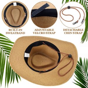 EINSKEY Straw Cowboy Cowgirl Hat for Men Women, Adjustable Sombrero Sun Hat with Shapeable Wide Brim & Detachable Chin Strap