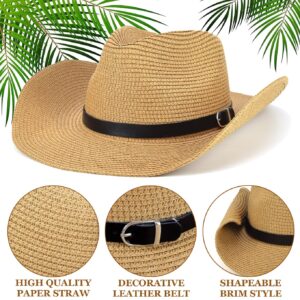 EINSKEY Straw Cowboy Cowgirl Hat for Men Women, Adjustable Sombrero Sun Hat with Shapeable Wide Brim & Detachable Chin Strap