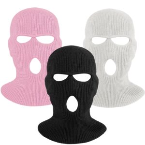 3 Hole Winter Knitted Mask, Full Face Cover Ski Scarf Mask Warm Balaclava for Adult Skiing, Motorcycle, UV Protection, Wind Protection 1234 Black