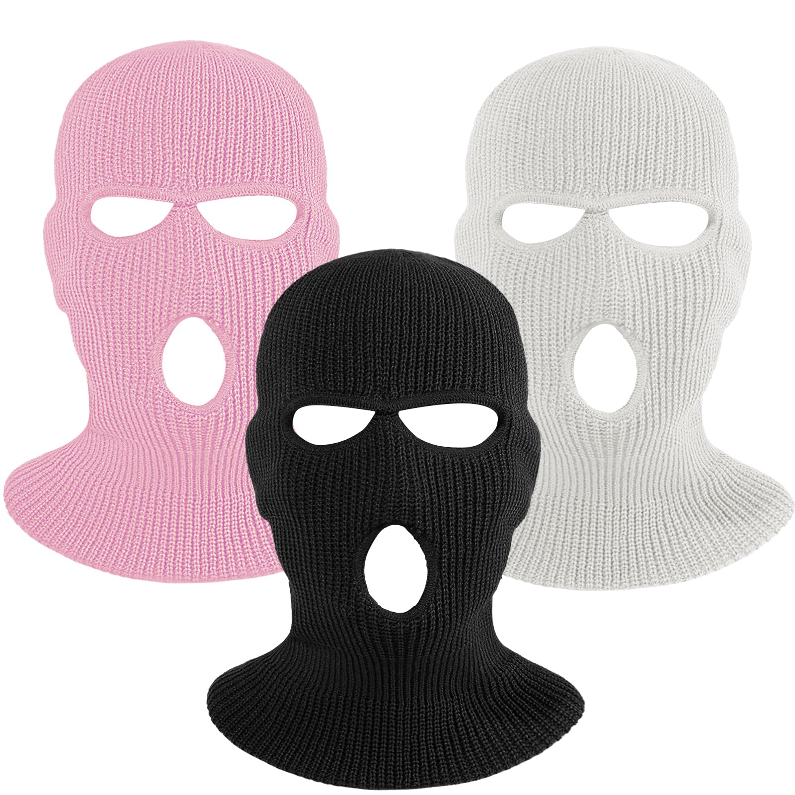 3 Hole Winter Knitted Mask, Full Face Cover Ski Scarf Mask Warm Balaclava for Adult Skiing, Motorcycle, UV Protection, Wind Protection 1234 Black