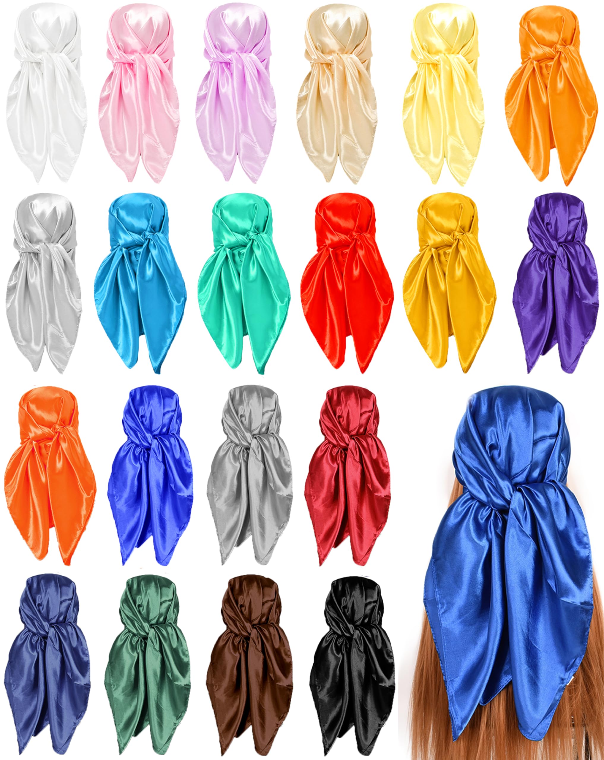 20PCS 35" Satin Head Scarf Large Square Scarf Silk Feeling Fashion Hair Wrapping Scarves for Women Girls (20 Pieces)