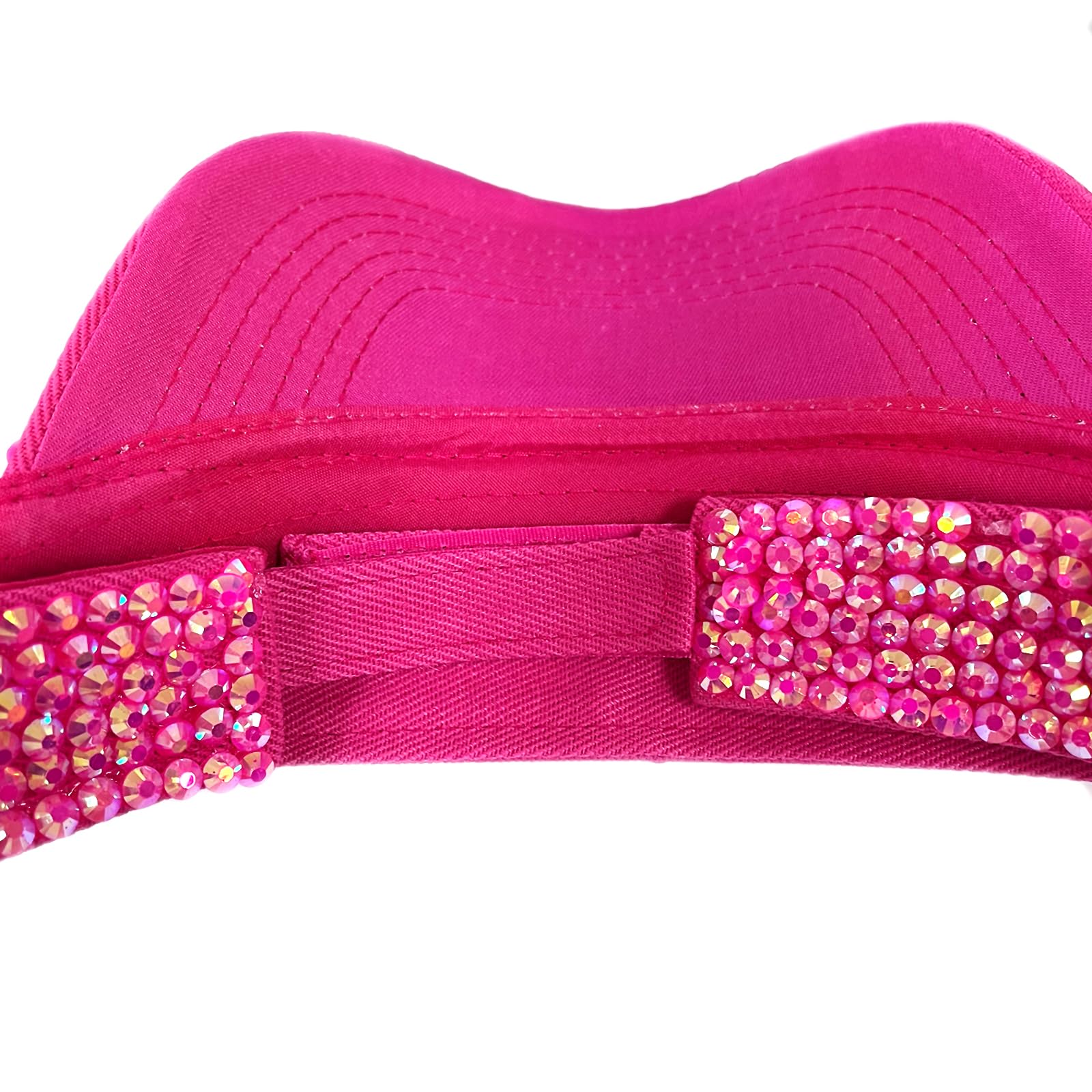 Sparkling Rhinestone Visor Hat for Women, Adjustable Sun Visor with Heart Party Sunglasses, Perfect for Golf, Disco, and Cowgirl Style (Hot Pink)