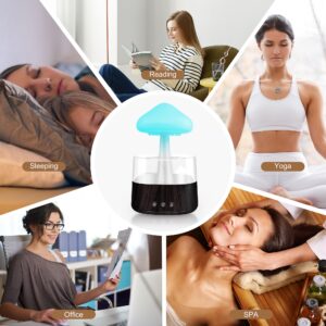 Rain Cloud Humidifier Water Drip, Mushroom Rain Cloud Diffuser with 5 Essential Oils, Raining Cloud Night Light with Rain 7 Changing Colors, Desk Bedside Cloud Lights for Sleeping Relaxing Black Mood