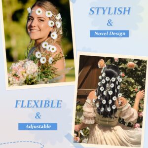 CHLINS Hippie Headband Flower Crown Bohemian Sunflower Headband Flower Headpiece Hippie Costume 60s 70s Outfits for Women (White)