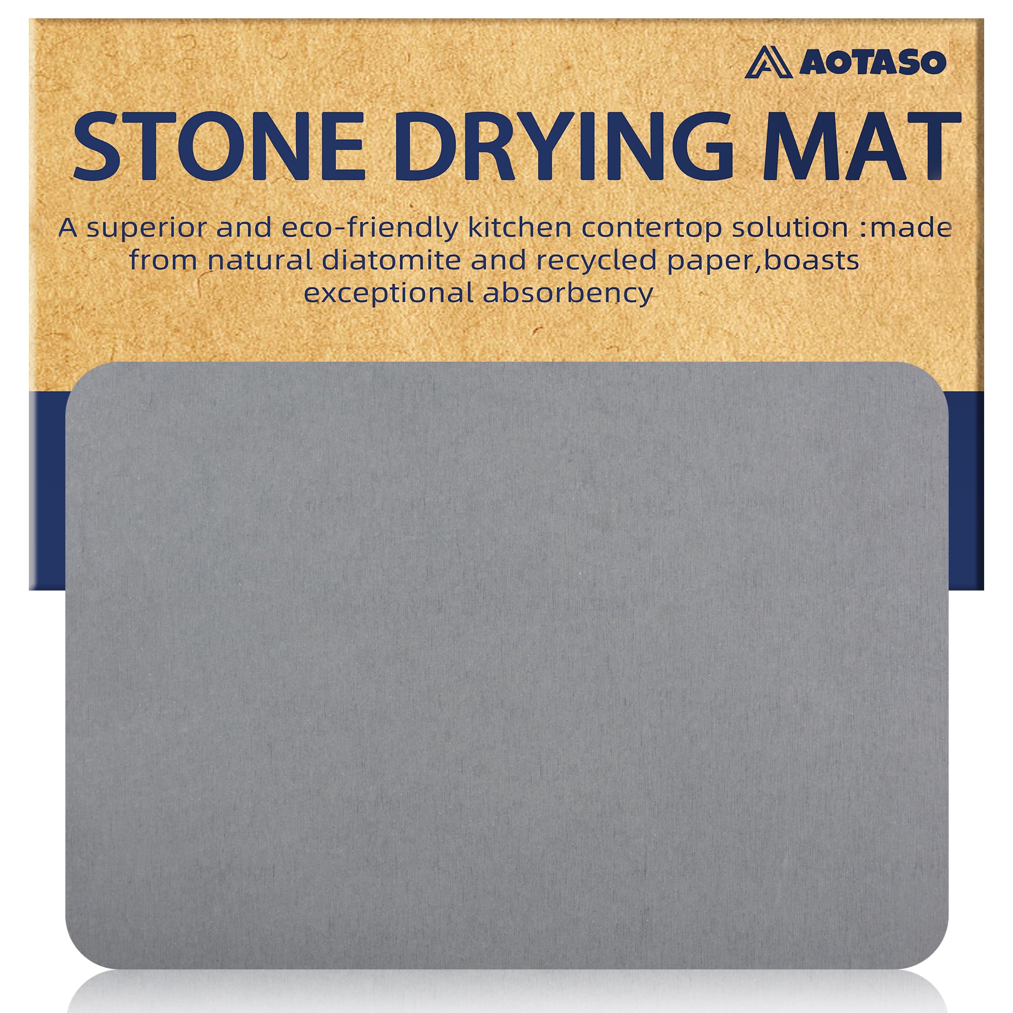 AOTASO 12x16 inch Stone Drying Mat for Kitchen Counter Gray Super Absorbent Dish Drying Mat Diatomaceous Earth Quick Dry Dish Mat（1 Pc ）