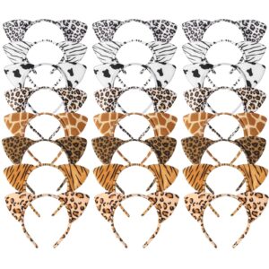 hoemwarm animal ears headband assortment - cheetah, zebra, leopard ears hairbands for forest theme birthday, cosplay party decorations and supplies (24 pieces)