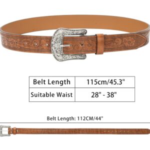 Eohak Western-Belt-for-Women-Cowgirl, PU-Leather-Waist-Belts with Vintage-Carved-Buckle and Tips-Ends for Jean Dress