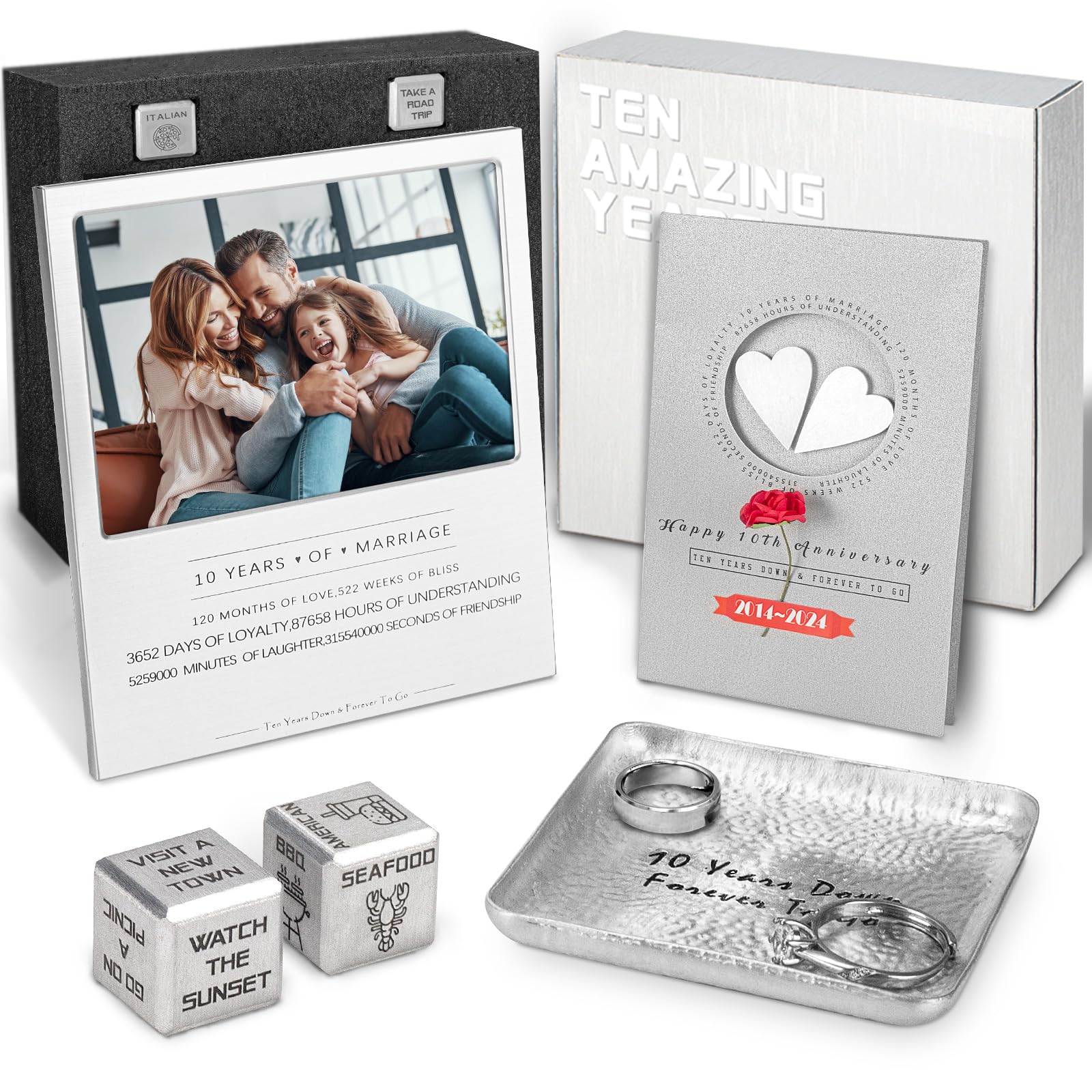 Kipwake 10 Year Anniversary Tin Gifts For Him Her For Wife Couples,10th Wedding Anniversary Aluminum Gifts Set,Happy 10th Gift Ideas For Couple, Best 10th Gifts Basket Box With Card Decorations