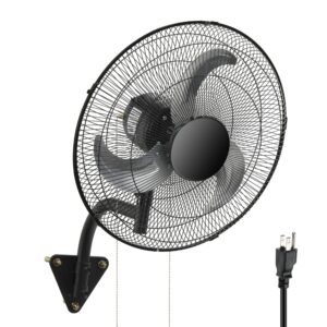 simple deluxe cool breeze 18-inch wall mount fan with 3 speed settings, 120-degree oscillation, quiet and effective cooling for home, garage, or workshop,black