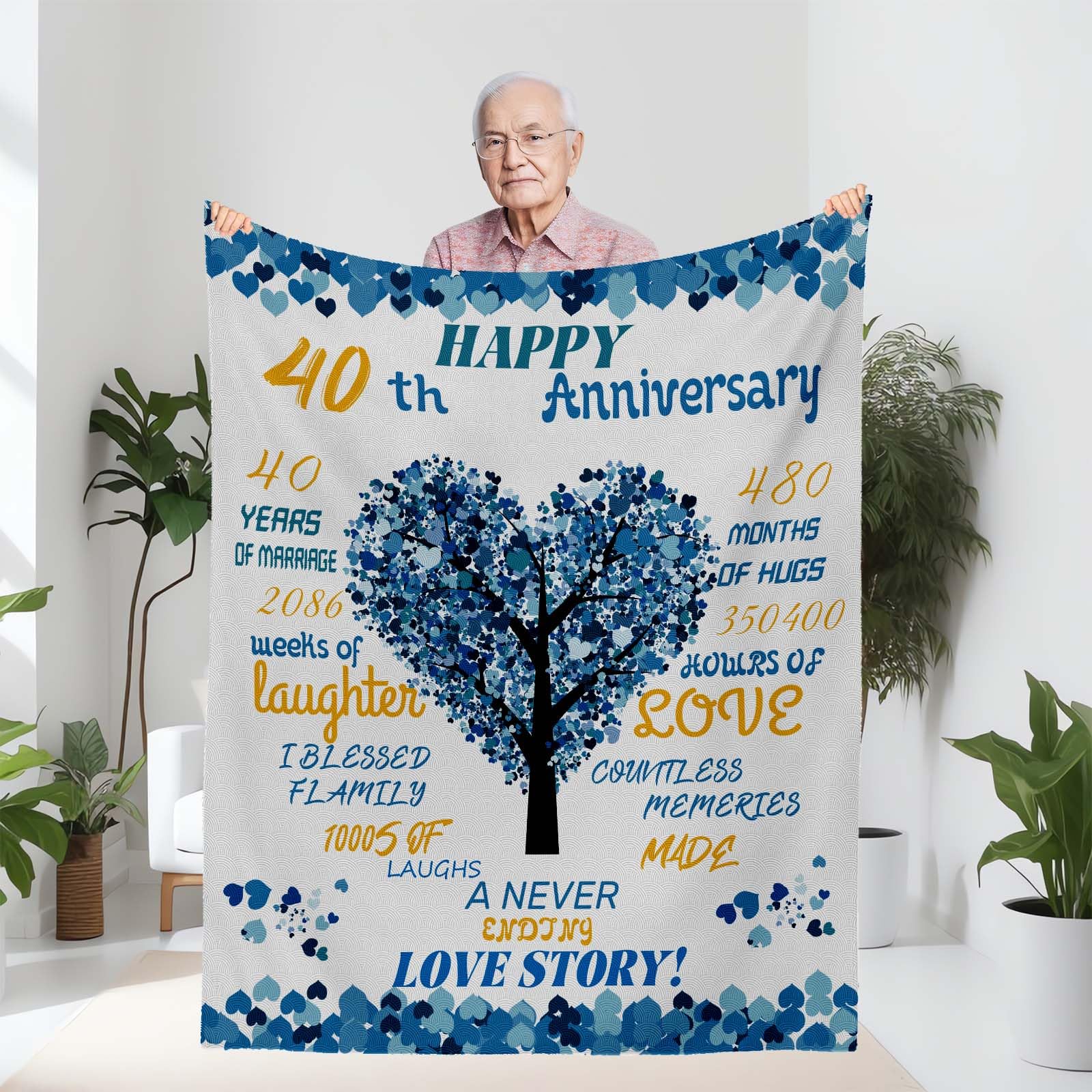 40th Anniversary Blanket Gifts for Him,40th Wedding Anniversary Romantic Gifts for Couple/Parents 40 year Anniversary Blanket for Him,Best 40th Anniversary Blanket for Husband (40th Anniversary)