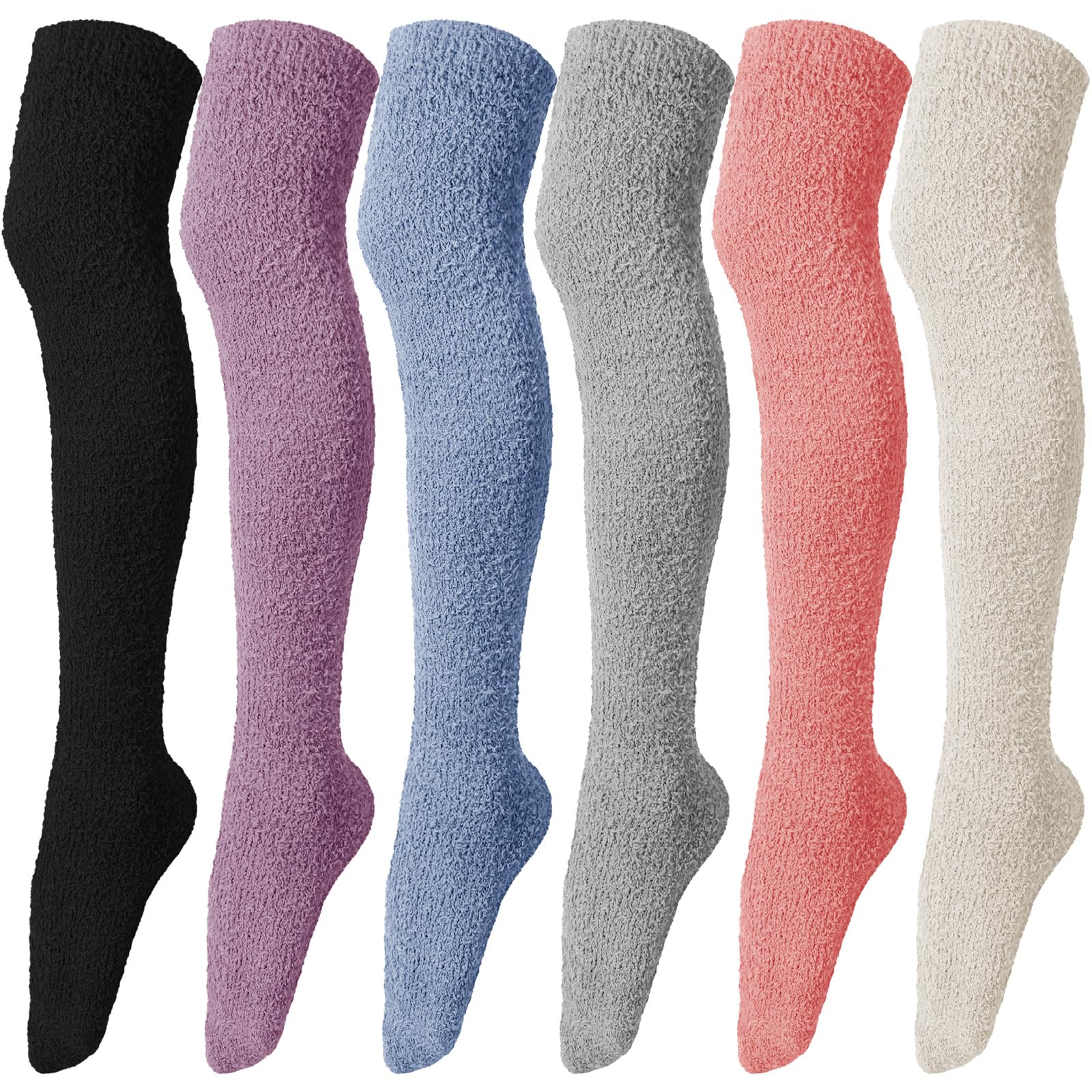 Liitrsh 6 Pairs Women Knee High Fuzzy Socks Soft Long Thigh High Warm stockings Cozy Slipper Plush Socks(Multicolored)