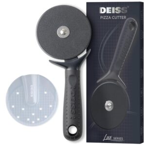 deiss lux heavy duty pizza cutter with wheel slicer- stainless steel sharp smooth pizza cutter wheel with easy grip non-slip handle, dishwasher safe (black)