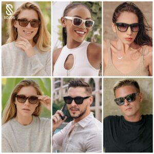 SOJOS Classic Square Polarized Sunglasses for Women Men Retro UV400 Sunnies SJ2280, Brown Tortoise/Gradient Brown