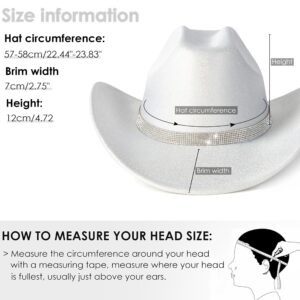 Gossifan Women Men Wide Brim Cowboy Hats with Rhinestone Buckle for Party Disco Sparkly Cowgirl Hat-Silver