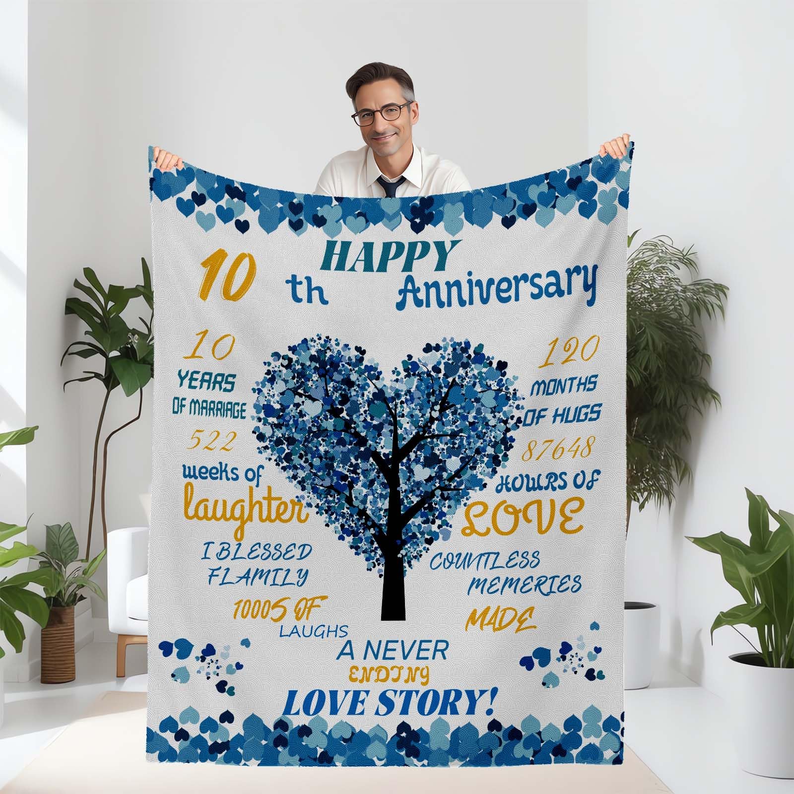 10th Anniversary Blanket Gifts for Him,10th Wedding Anniversary Romantic Gifts for Couple/Parents 10 year Anniversary Blanket for Him,Best 10th Anniversary Blanket for Husband (10th Anniversary)