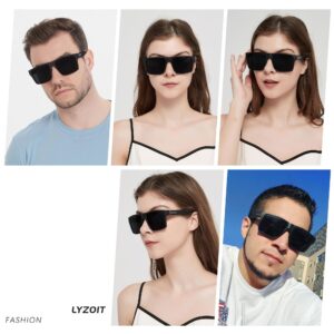 LYZOIT Square Sunglasses for Men Women Oversized Big UV Protection Shades Super Dark Black Sun glasses sensitive eyes