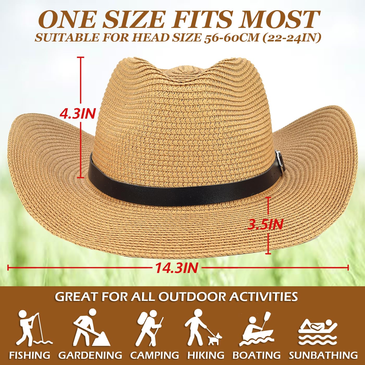 EINSKEY Straw Cowboy Cowgirl Hat for Men Women, Adjustable Sombrero Sun Hat with Shapeable Wide Brim & Detachable Chin Strap