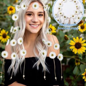 CHLINS Hippie Headband Flower Crown Bohemian Sunflower Headband Flower Headpiece Hippie Costume 60s 70s Outfits for Women (White)