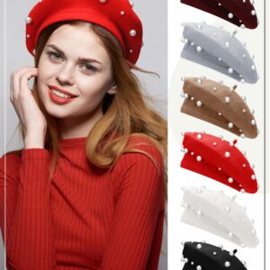 Vabean Wool Berets Pearl Beaded Beret Cap Beanie French Beret Hats for Women Sweet Elegant Starry Pearl Hat(Chic Color,6 Pcs)