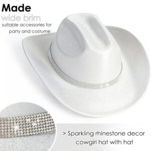 Gossifan Women Men Wide Brim Cowboy Hats with Rhinestone Buckle for Party Disco Sparkly Cowgirl Hat-Silver