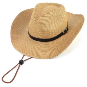 EINSKEY Straw Cowboy Cowgirl Hat for Men Women, Adjustable Sombrero Sun Hat with Shapeable Wide Brim & Detachable Chin Strap