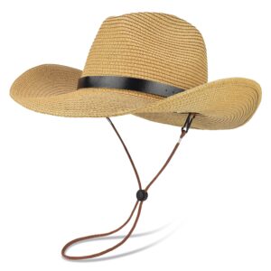 EINSKEY Straw Cowboy Cowgirl Hat for Men Women, Adjustable Sombrero Sun Hat with Shapeable Wide Brim & Detachable Chin Strap