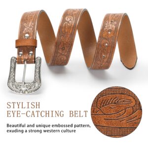 Eohak Western-Belt-for-Women-Cowgirl, PU-Leather-Waist-Belts with Vintage-Carved-Buckle and Tips-Ends for Jean Dress