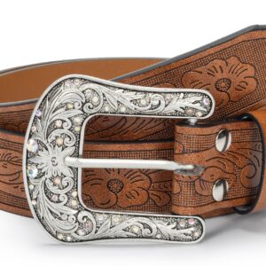 Eohak Western-Belt-for-Women-Cowgirl, PU-Leather-Waist-Belts with Vintage-Carved-Buckle and Tips-Ends for Jean Dress