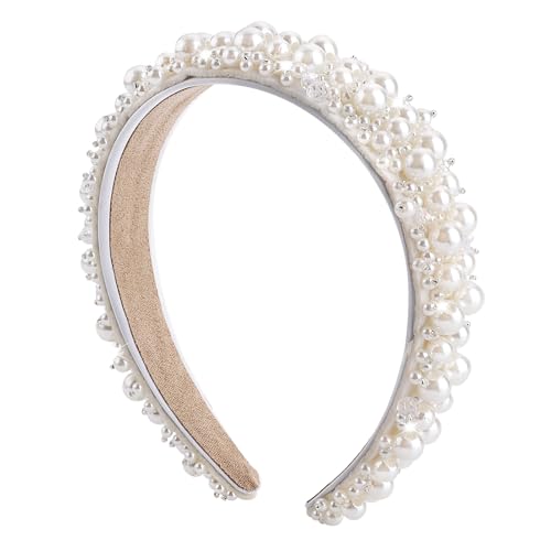 Yolev Faux Pearl Headbands Women's White Pearl Hairbands Bridal Hair Hoop Headpieces Wedding Hair Styling Accessories for Women and Girls