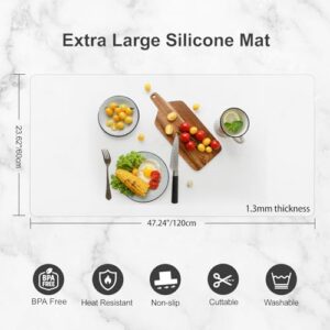 Silicone Mats for Kitchen Counter, Treerit 47.24"x 23.62" Extra Large Silicone Mat, Non-slip Heat Resistant Kitchen Counter Mat, Quartz Countertop Protector, Shipped Rolled Up, No Creases, Translucent