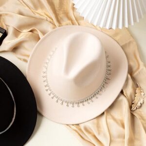 HUDANHUWEI Rhinestone Cowgirl Cowboy Hat Shiny Wide Brim Hat for Party B-White