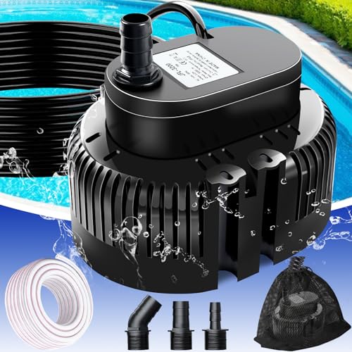 UniWater Pool Cover Pump above Ground-Submersible Sump Pump Swimming Water Removal Pumps, Sump Pump for Pool Draining with 16ft Drainage Hose & 25 ft Extra Long Power Cord,850 GPH,3 Adapters-Black