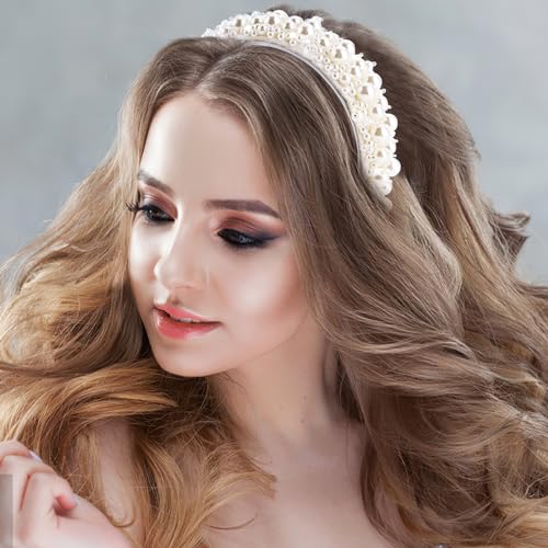 Yolev Faux Pearl Headbands Women's White Pearl Hairbands Bridal Hair Hoop Headpieces Wedding Hair Styling Accessories for Women and Girls