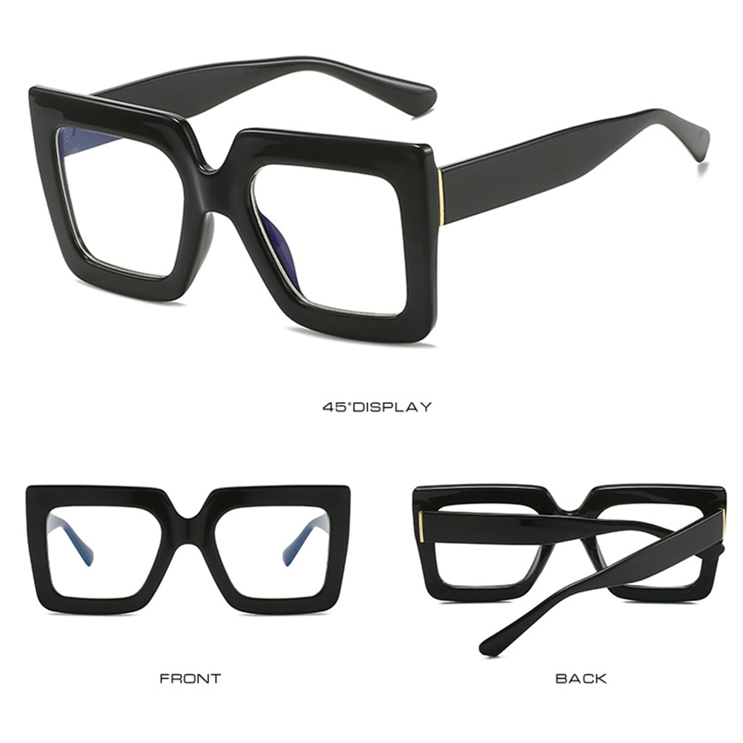 Kursan Oversized Square Black Glasses for Women Men Big Frame Blue Light Blocking Glasses Fashion Eyeglasses (Bright Black)