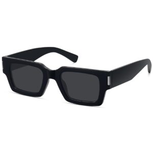 fozono retro small rectangle sunglasses women men square narrow sun glasses trendy 90s shades fzn804 - glossy black/grey